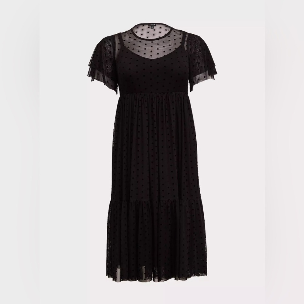 Torrid Black Sheer Polka Dot Midi Dress - Picture 2 of 5